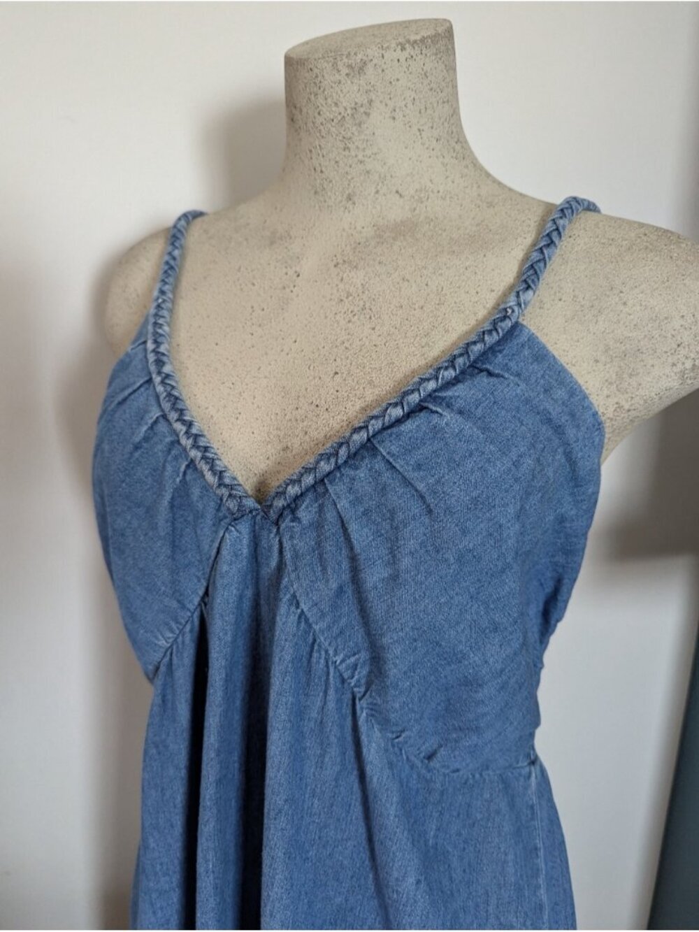 Torrid Maxi Dress Size Light Wash Braided Straps 100 % Cotton Size M/L - Picture 12 of 13